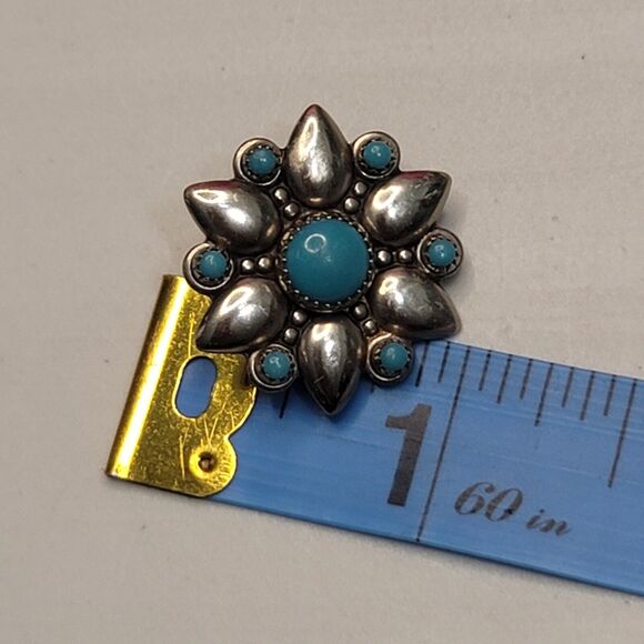 Bell Trading Post Sterling Silver Turquoise Flower Clip On Earrings - Picture 7 of 7